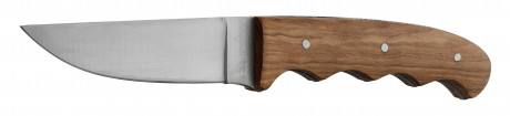 Photo LC3743-05 Couteau manche platane avec gravure sanglier et fourreau en cuir